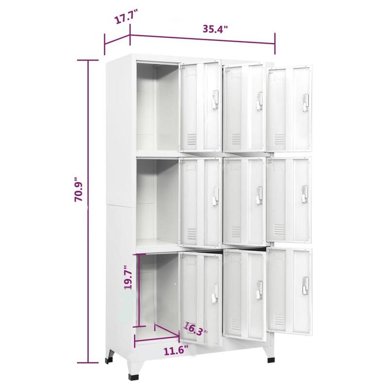 Rim Locker Cabinet, 9 Storage Compartments, Gray Steel Metal, 71 Inch