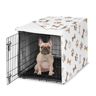 Sweet Jojo Designs Bone Paw Print Dog Crate Kennel Cover 30in. Neutral Grey Taupe Brown Modern Off White Gray Tan Puppy