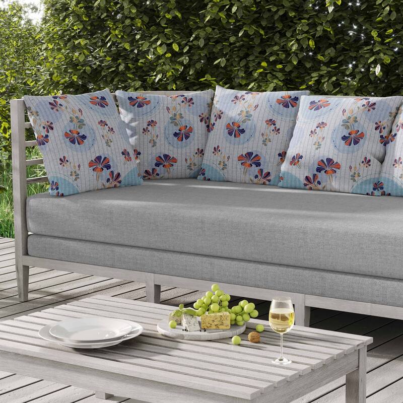 Circular Garden Indoor/Outdoor Reversible Throw Pillow Light and Blue