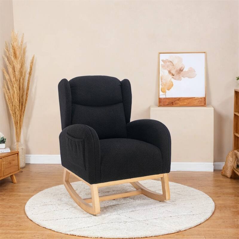 Teddy Fabric Rocking Chair With Packet Wood Legs