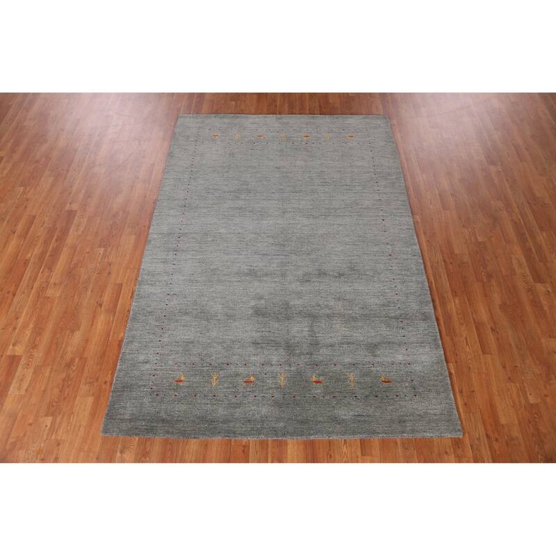 Hand Knotted Oriental 100% Wool Carpet Tribal Animal Pictorial Greys & Charcoal Gabbeh Area Rug - 7' 9'' X 5' 4''