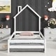 preview thumbnail 1 of 7, Twin Size Montessori Floor Bed with Fences, Modern Twin Kids Bed with House-shaped Headboard, Wood Twin Bed Frame for Girls,Boys White - Twin