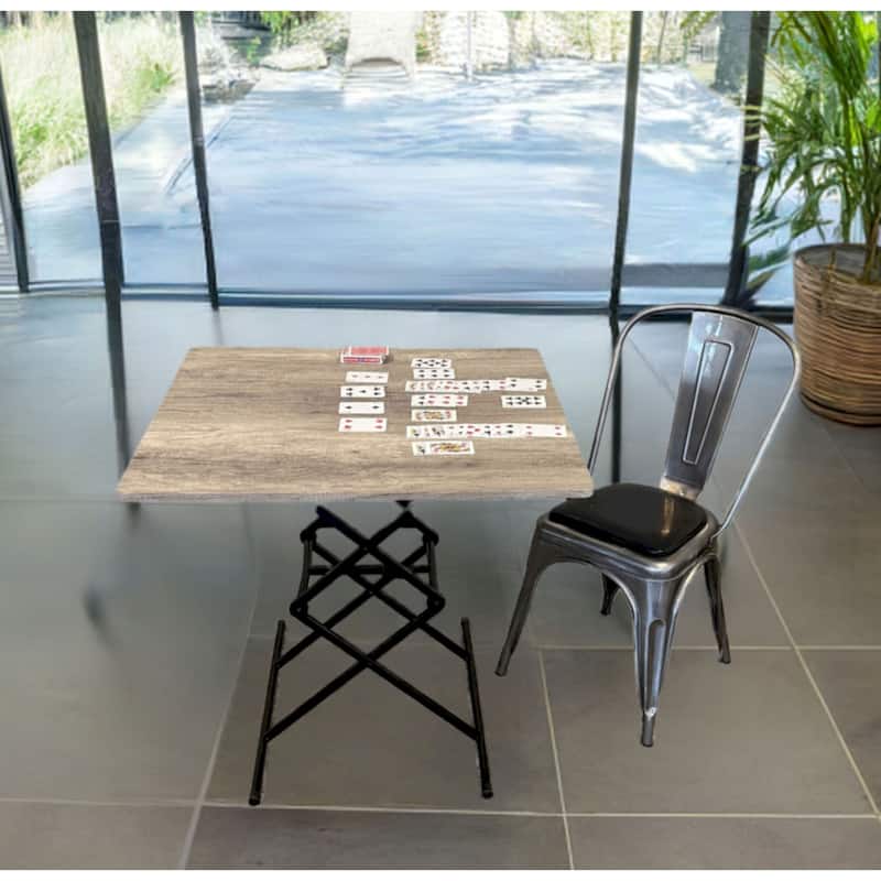 18" to 32" Adjustable Height Card Table - Brushed Gray - Reclaimed Wood