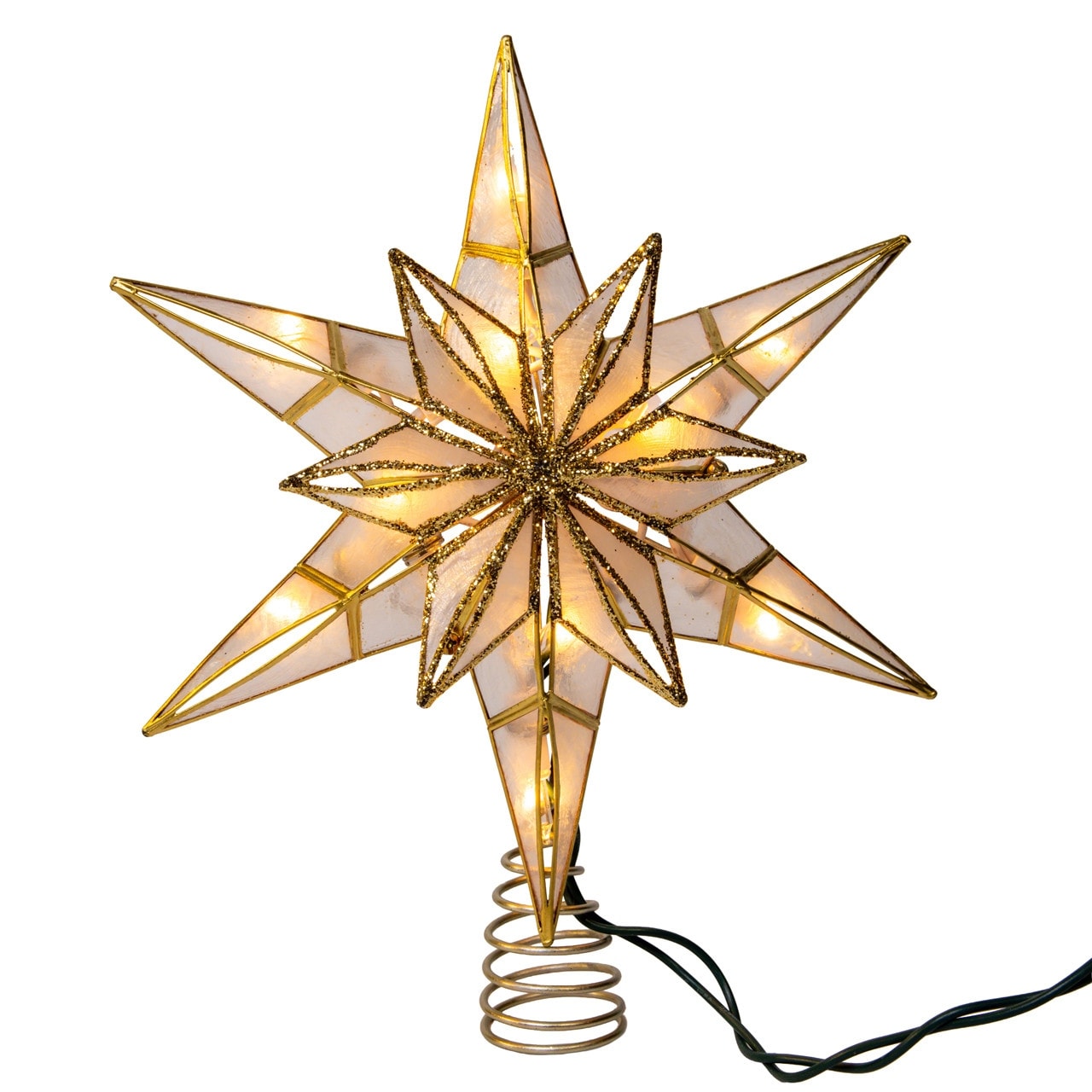 Kurt Adler 10.5" 10L 6-Point Gold Glittered Capiz Star Tree Topper