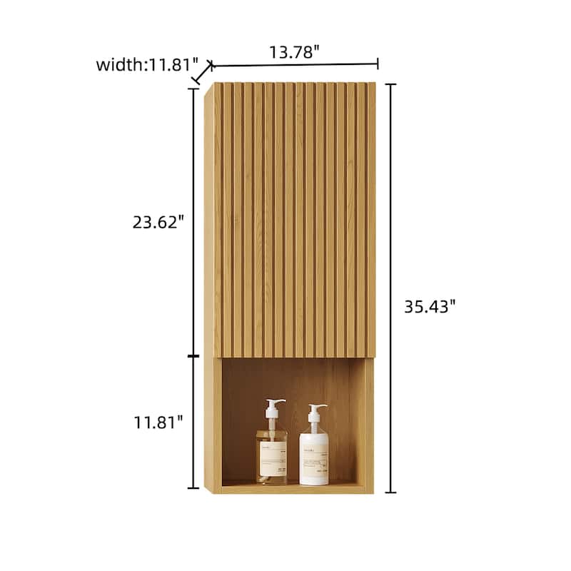 GDFStudio - Mitch Modern Tall Wall-Mounted Bathroom Storage Cabinet with Soft-Close Door, Corolla Oak Woodgrain Finish