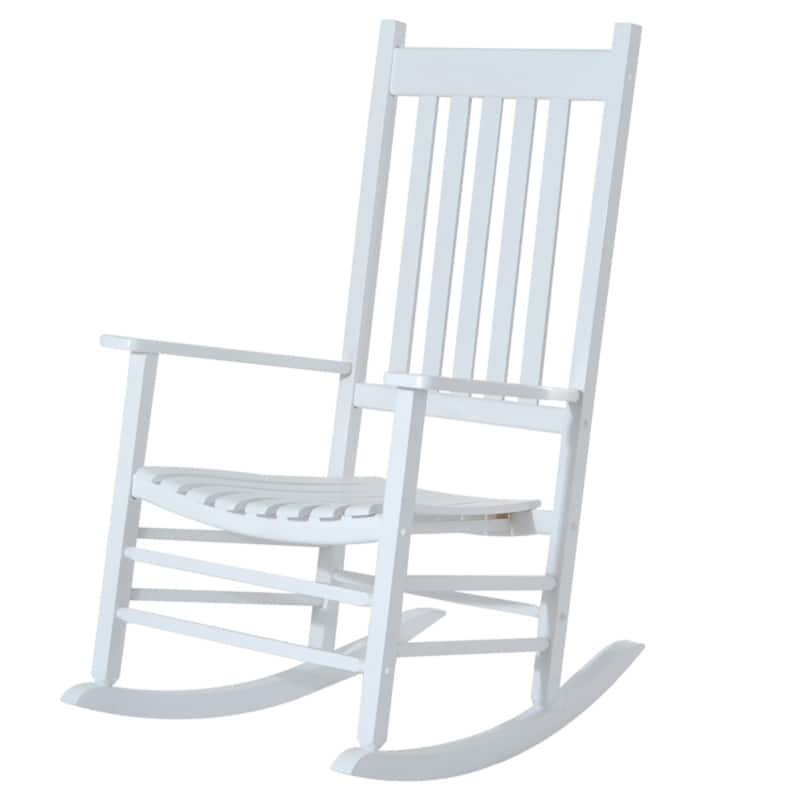 Acacia Wood Rocking Chair with Wide Slatted Seat and Comfortable Armrests for Indoor and Outdoor Use - White