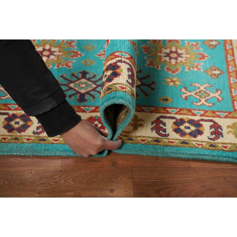 Turquoise Blue Kazak Foyer Rug Hand-Knotted Bedroom Wool Carpet - 2'9"x 4'0"