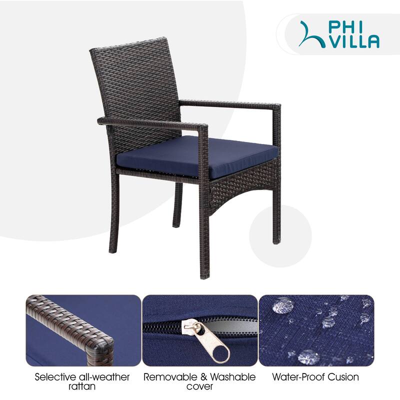 3-piece Patio Bistro Set, Rattan Chairs and Metal Side Table with Umbrella Hole