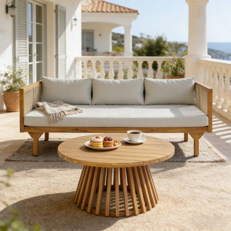 Christopher Knight Home - Acacia Wood Outdoor Patio Sofa with Rope Design