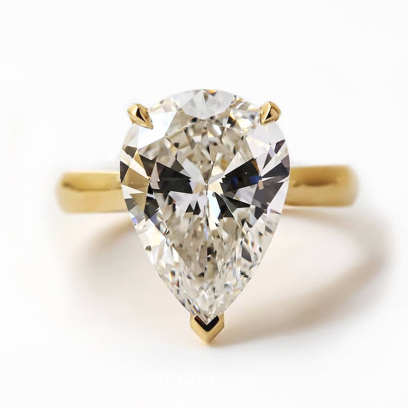 Kobelli 5.84 Carat Natural Diamond GIA Certified 14k Yellow Gold Pear Solitaire Cathedral One-of-a-Kind Ritz Engagement Ring
