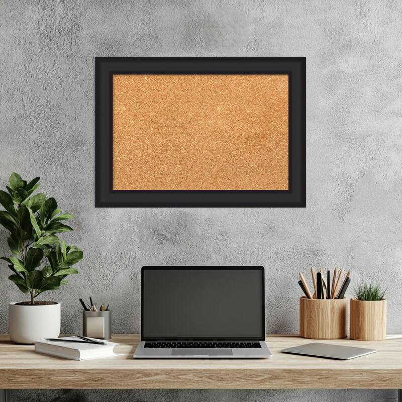 Oliver Black Narrow Wood Framed Cork Board - Bulletin Board, Organization Board, Pin Board