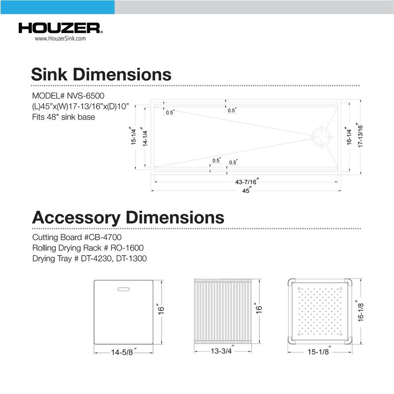 Houzer Novus 45" Undermount Single Basin Stainless Steel Kitchen Sink - Stainless Steel