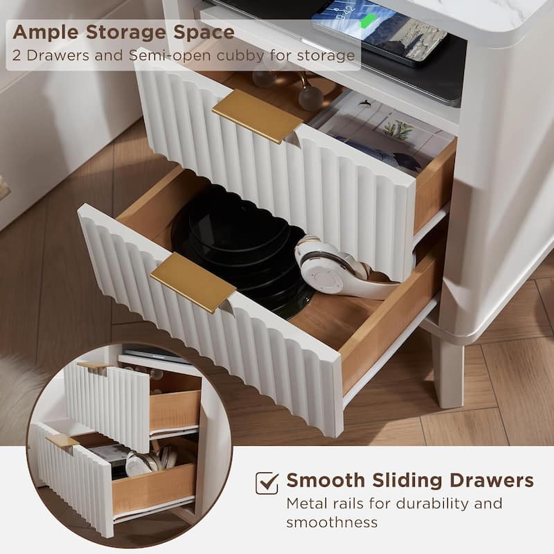 Modern Minimalist Side Table, Fluted Nighstand End Table for Bedroom