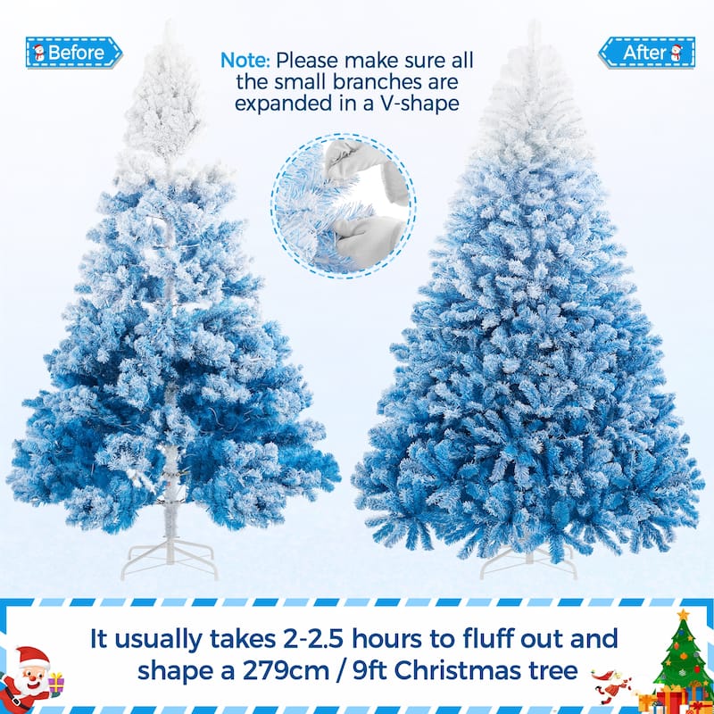 Yaheetech 9ft Pre-lit Flocked Artificial Christmas Tree with 900 Incandescent Warm White Lights & 2084 Tips