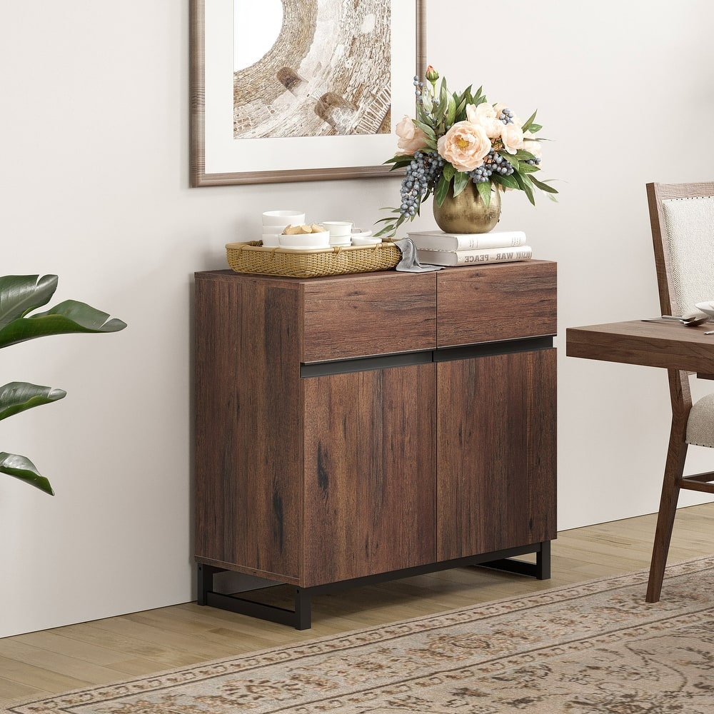 WAMPAT Storage Cabinet, Modern Sideboard with Adjustable Shelf and Metal Base