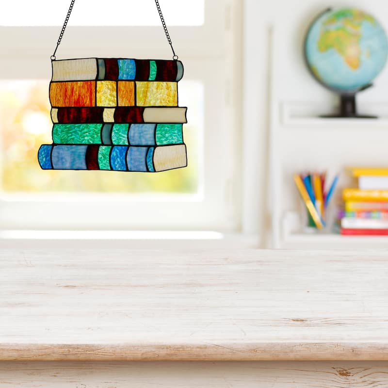 River of Goods Book Stack River of Goods Multicolored Stained Glass Window Panel - 10" x 0.25" x 7.5"