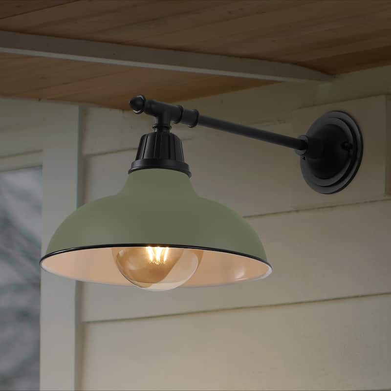 12.25" Indoor/Outdoor LED Arm Sconce, By JONATHAN Y - 12.25 - 12.25 - Matte Olive Green/Black