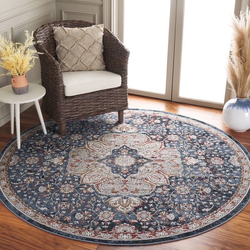 SAFAVIEH Rosewood Hajrie Traditional Oriental Rug - 6'7" Round - Ivory/Blue