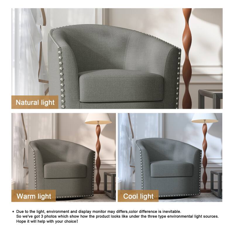 Modern Swivel Barrel Chair with Nailhead Trim