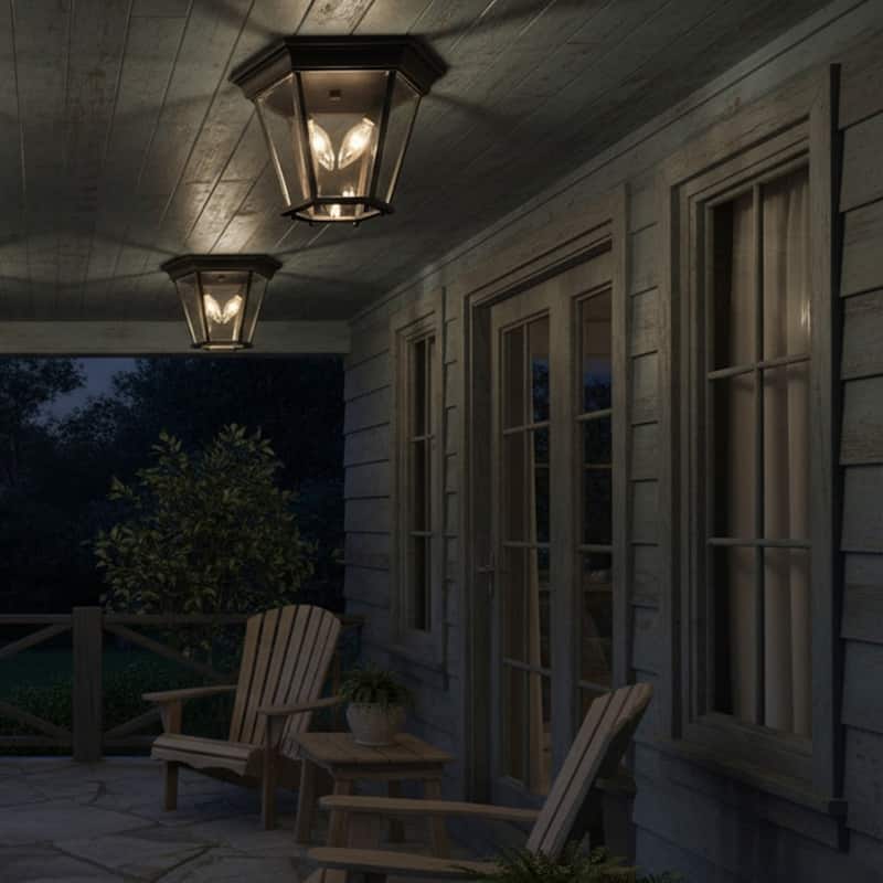 2 Light Outdoor Ceiling Lantern in Imperial Black