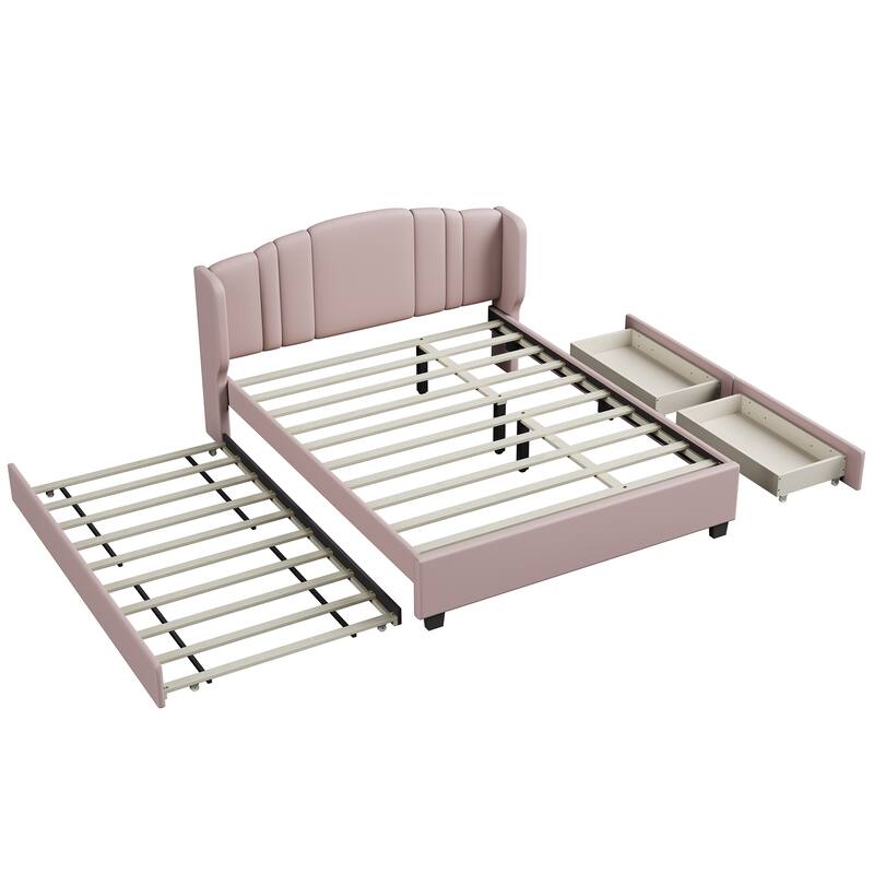 Upholstered Platform Bed with Wingback Headboard