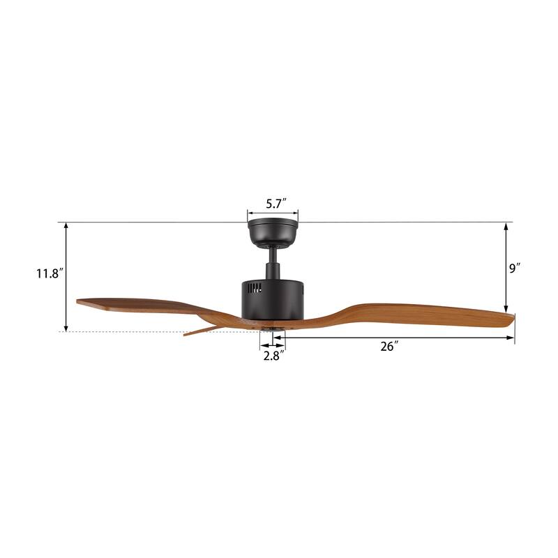CARRO Haleth 52" 3-Blade Ceiling Fan with Remote-Solid Wood Blades