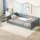 preview thumbnail 23 of 31, Twin Size Pine Wood Floor Platform Bed with Built-in Book Storage Rack, Door Grey