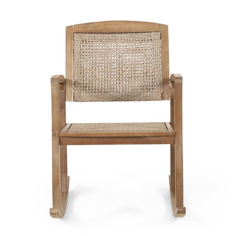 Welby Outdoor Acacia Wood and Wicker Outdoor Rocking Chair by Christopher Knight Home