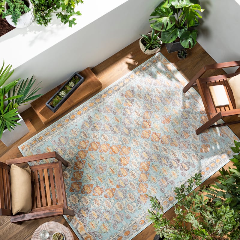 Artistic Weavers Norrie Indoor/ Outdoor Tribal Diamond Area Rug - 8'10" x 12' - Aqua