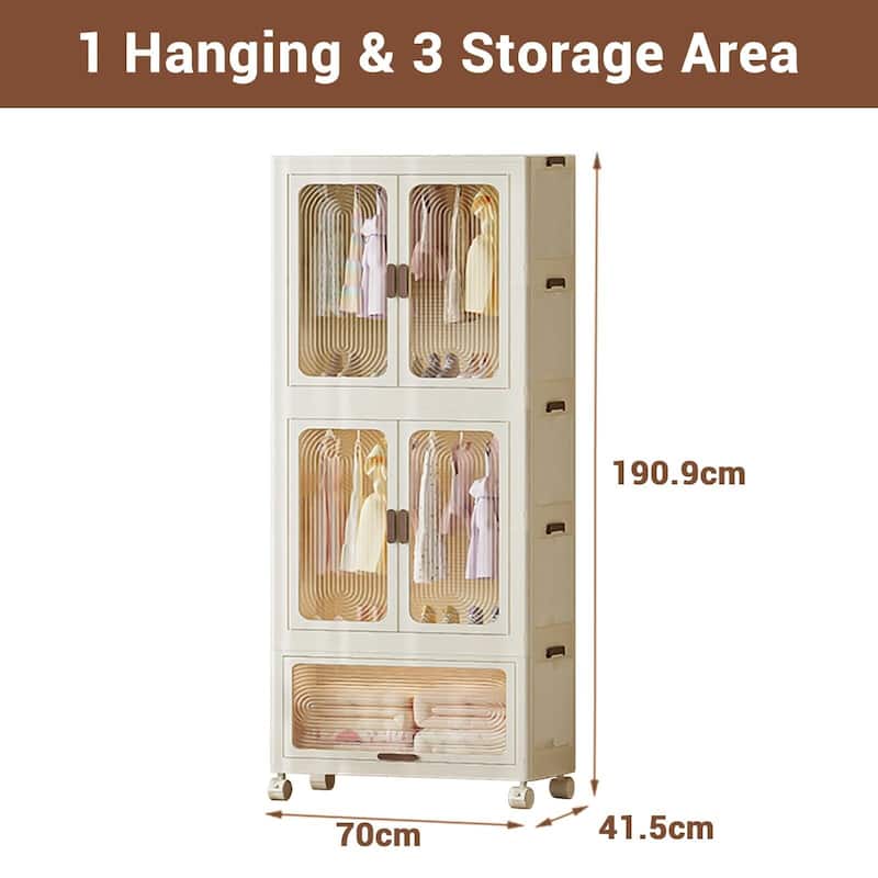 Wardrobe Storage Organiser With Doors And Drawers, 3 Tier Clear Storage Boxes Organizer