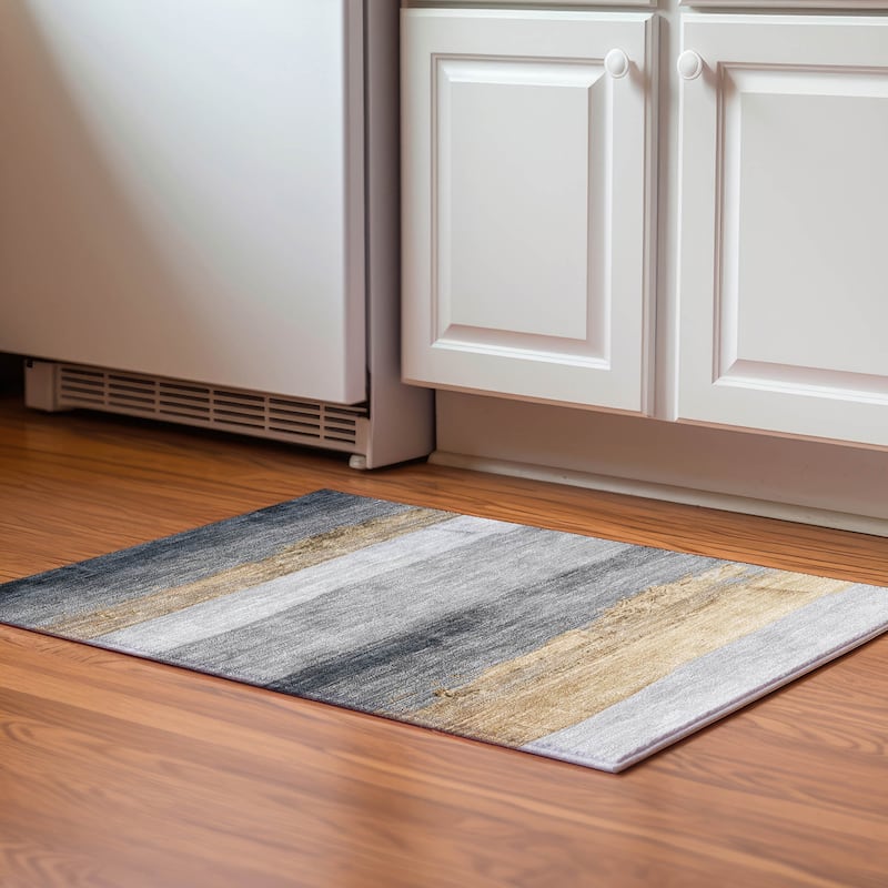 Premium Washable Super Soft Ombre Stripes Mayfield Rug - Gold - 1'8" x 2'6"