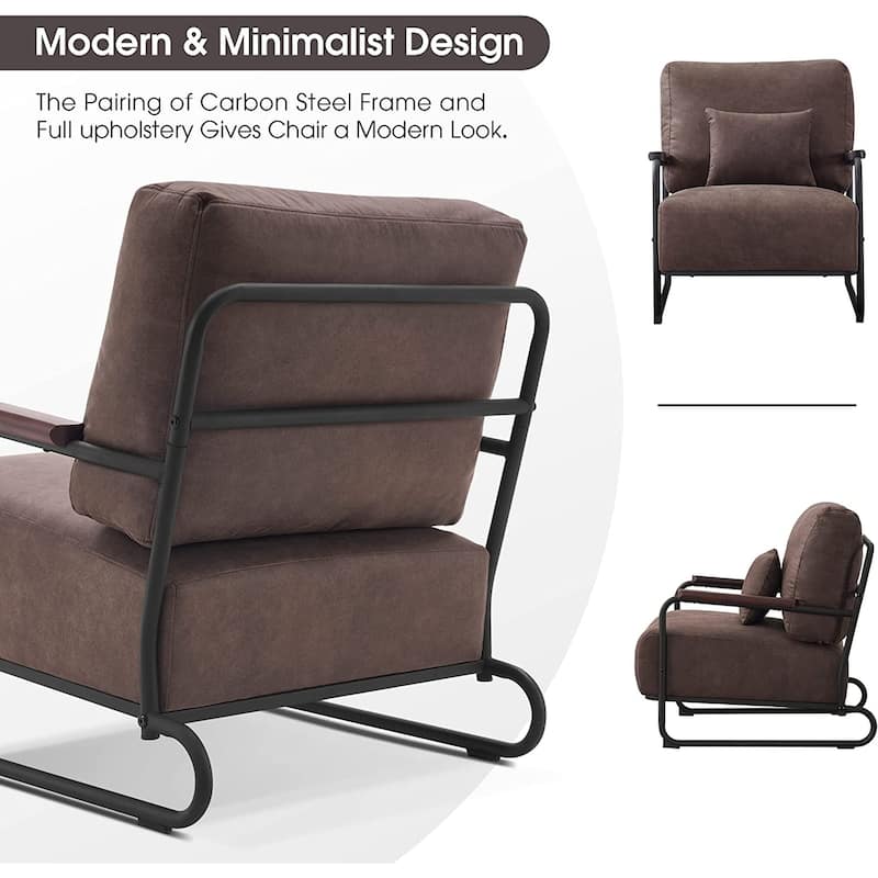 MCombo Modern Accent Armchair with Steel Legs, Leathaire fabric HQ102