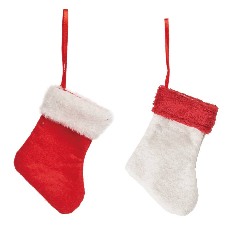 Transpac Fabric Cmas Stocking Ornament Set of 2 Christmas Home Decorations