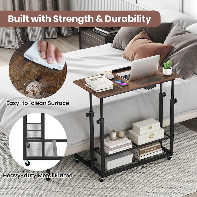 Costway Mobile Stand up Desk with Tilting Tabletop Storage Shelves - See Details