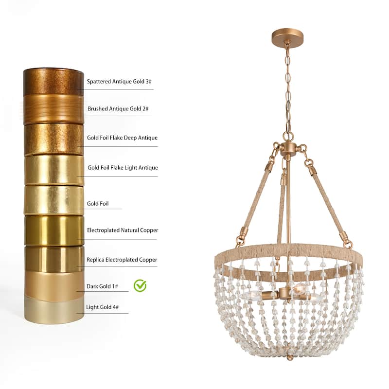Farmhouse Metal Boho Beaded 3-Light Cage Chandelier Island Lights for Foyer Entry Dining Space - Dia. 17" x H 28.5"