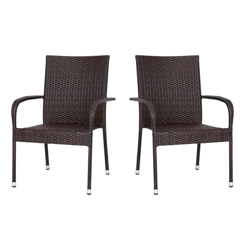 Indoor/Outdoor Stacking Steel Framed Wicker Dining Armchairs - 2 Pack