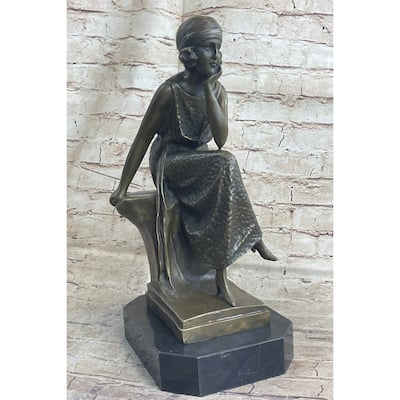Art Deco Flapper Girl Fashion Model Bronze Metal Statue Sculpture Figurative Art