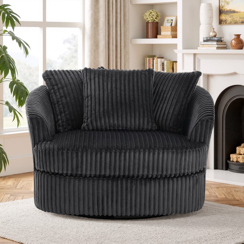 Oversized 43" W Plush Corduroy Recessed Arm Swivel Barrel Chair