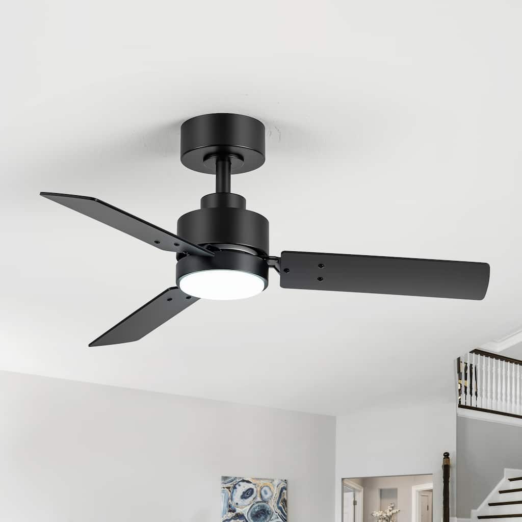 36" Black Reversible 3-Blade LED Ceiling Fan with Light and Remote