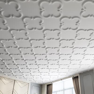 White 2 ft. x 2 ft. Decorative PVC Drop In Ceiling Tile for Interior Wall Decor,Pack of 12pcs (48 sq.ft./case)
