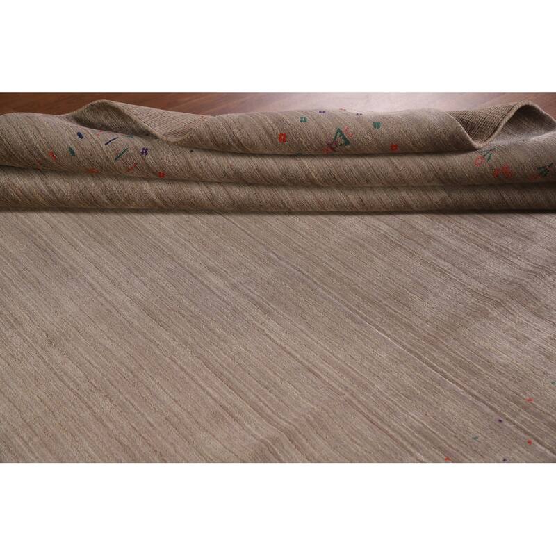 Gabbeh Oriental Area Rug Hand-Knotted Brown Wool Carpet - 7'9"x 9'7"