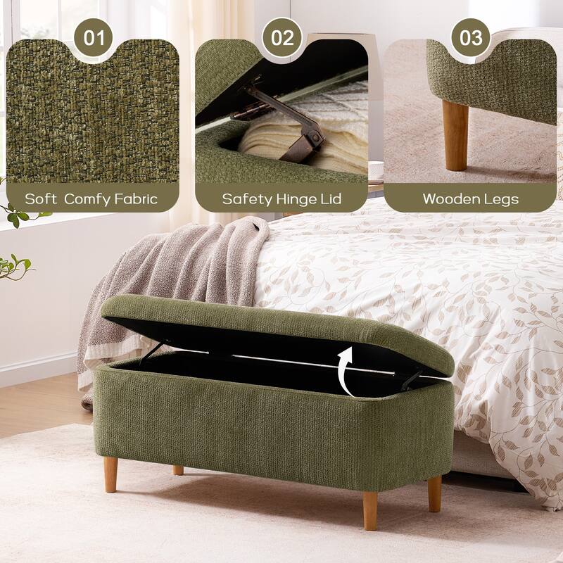 39in Soft Chenille Fabric Storage Ottoman Bench for Bedroom / Entryway Bed Foot / Living Room，Upholstered Entryway Bench