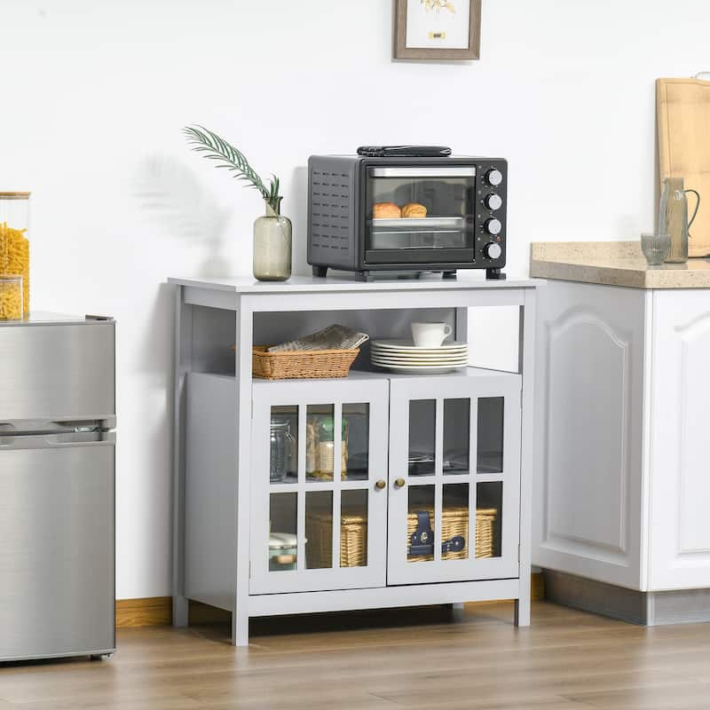HOMCOM Kitchen Storage Sideboard Cabinet with Open Shelf, Glass Door Cabinet and Adjustable Shelves