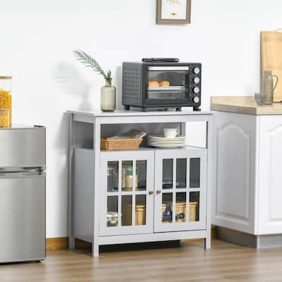 HOMCOM Kitchen Storage Sideboard Cabinet with Open Shelf, Glass Door Cabinet and Adjustable Shelves