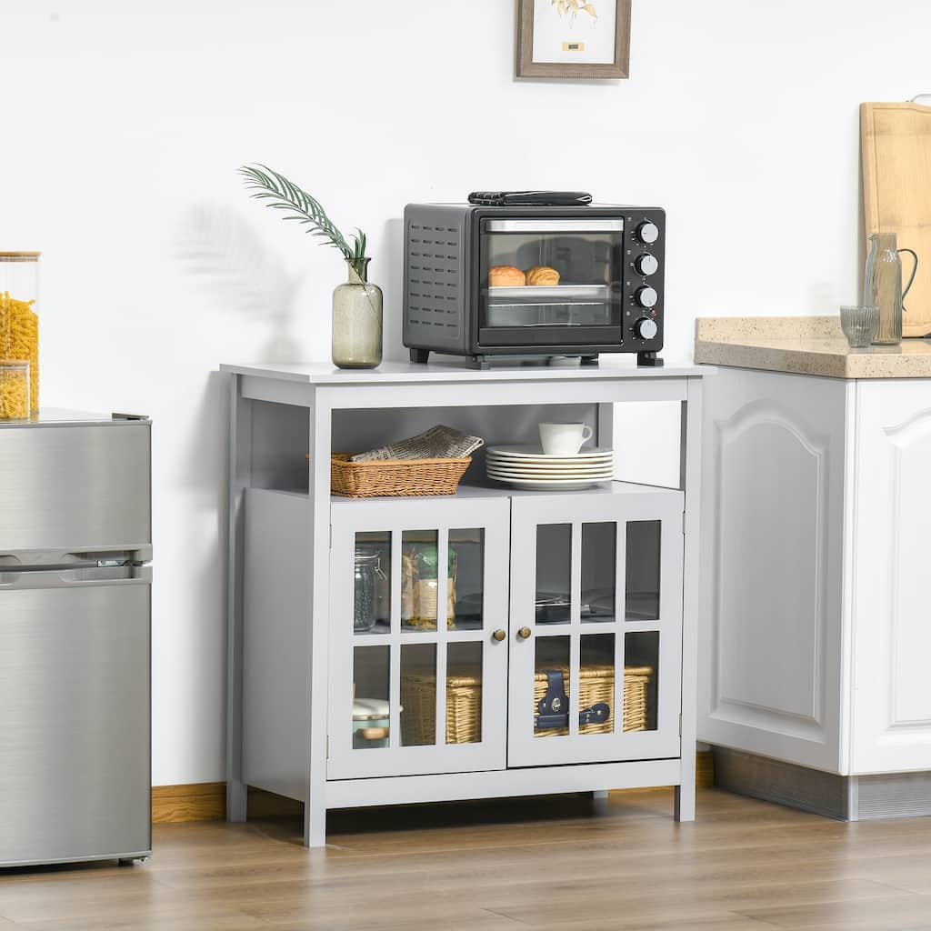 HOMCOM Kitchen Storage Sideboard Cabinet with Open Shelf, Glass Door Cabinet and Adjustable Shelves