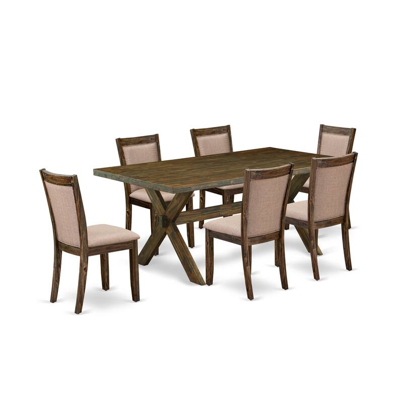 East West Furniture Dining Set- a Dining Table and Dark Khaki Linen Fabric Parson Chairs, Distressed Jacobean(Pieces Options)