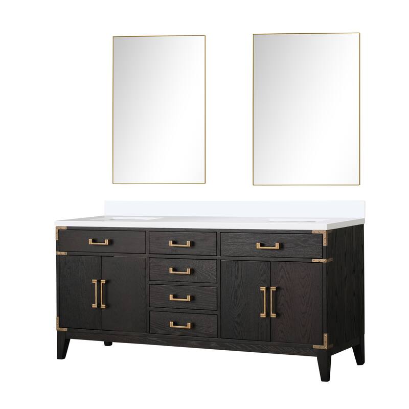 Laurel 60 in W x 22 in D Black Oak Double Bath Vanity, Cultured Marble Top, and 28 in Mirrors