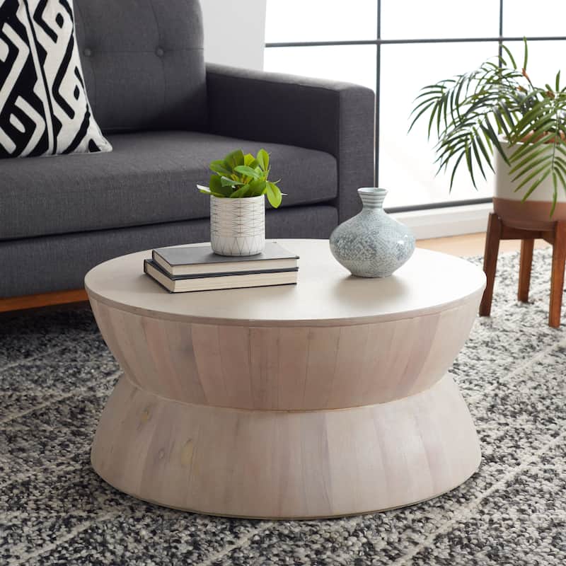 SAFAVIEH Alecto Modern Contemporary Round Coffee Table. - 30" W x 30" L x 14" H - White Washed