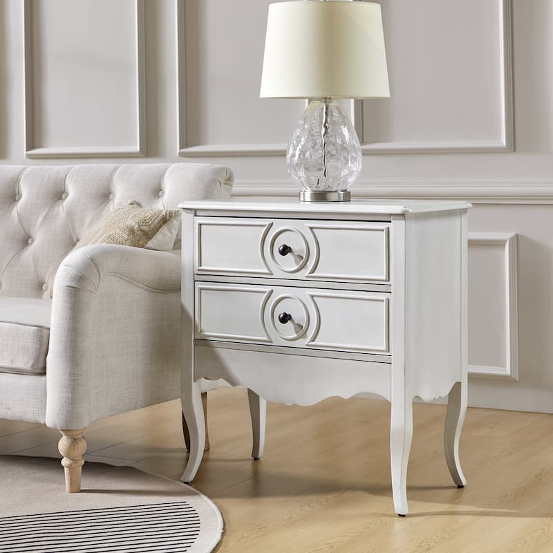 Sidney Traditional 3-Drawer Nightstand with Built-In Outlets and USB by HULALA HOME - White-set of 1 - 2-drawer