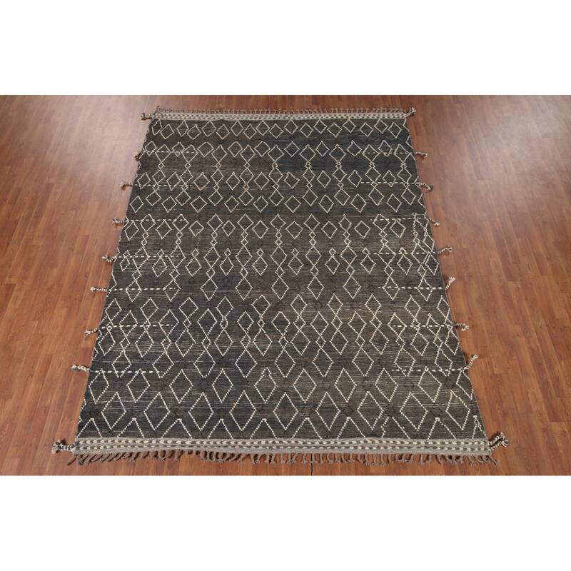 All-Over Geometric Moroccan Oriental Area Rug Handmade Wool Carpet - 7'10" x 10'1"